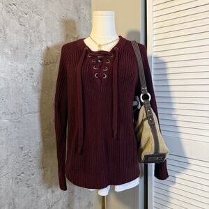 Preppy Soft & Cozy Purple Sweater with Lace Up Detailing